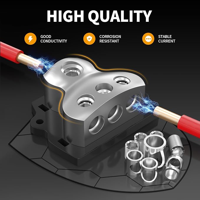 RVBOATPAT 3 Way Power Distribution Block Car Audio Splitter 1 x 0 Gauge in / 3 x 4 Gauge Out Ground Distribution Block Amp for Automotive Car Boat 2 Pack