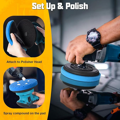 6 Inch Buffing Polishing Pads, 3Pcs Blue Polishing Pad High-Density Buffing Sponge Pads 6.5 Inch Face for 6 Inch 150mm Backing Plate for Car Buffer Polisher Compounding, Polishing & Waxing