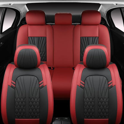 MINGBRON Leather Car Seat Covers,Car Seat Protector Waterproof,Seat Covers Full Set, Car Seat Protectors 5 Seats,Automotive Seat Covers Fit Most Cars Wine Red