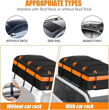 Car Rooftop Cargo Carrier Bag, 30 Cubic Feet Waterproof Soft-Shell Car Roof Bag for All Vehicle with/Without Rack, Include Anti-Slip Mat, Reinforced Straps, Door Hooks Luggage Lock (Orange)
