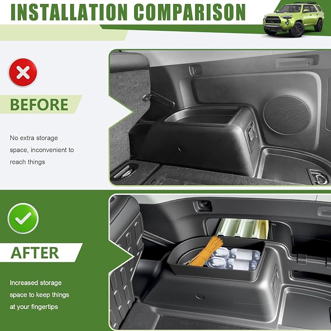 Trunk Organizer for 2010-2024 Toyota 4Runner 5-Seat 2nd Row(NOT Fit 7-Seat 3rd Row), Rear Trunk Storage Box Bin Cargo Tray for 10-24 4 Runner Interior Accessories(2Pcs Upper Side)