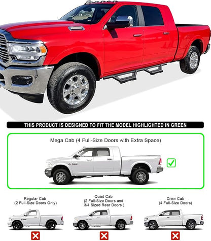 APS Drop Steps Running Boards Compatible with Dodge Ram 2500 3500 2010-2026 Mega Cab | Stainless Steel Side Steps Nerf Bars | Anti-Slip | 500lbs Capacity | 5-Year Warranty