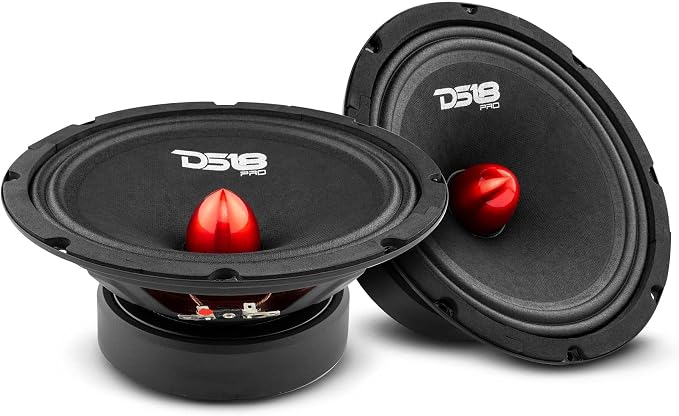 DS18 PRO-GM8.4B Loudspeaker - 8", Midrange, Red Aluminum Bullet, 580W Max, 4 Ohms,1.5" Kapton VC, Premium Quality Audio Door Speakers for Car or Truck Stereo Sound System (1 Speaker)