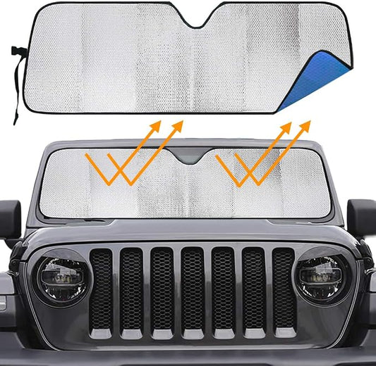 Big Hippo Windshield Sun Shade Car Sun Shade for 2007-2024 Wrangler Rubicon Sahara TJ JK JKU 2 & 4 Door-Sun Visor Protector Blocks UV Rays Windshield Sunshade, Blue
