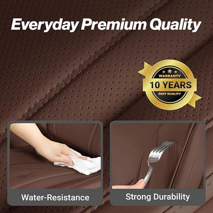 Coverland Custom Truck Car Seat Covers Full Set for [2017-2025 F150 Raptor Super, SuperCrew Cab] - Protector Water Resistant Leather Memory Form Back Support Seat Cushion [Full Set-Dark Brown]