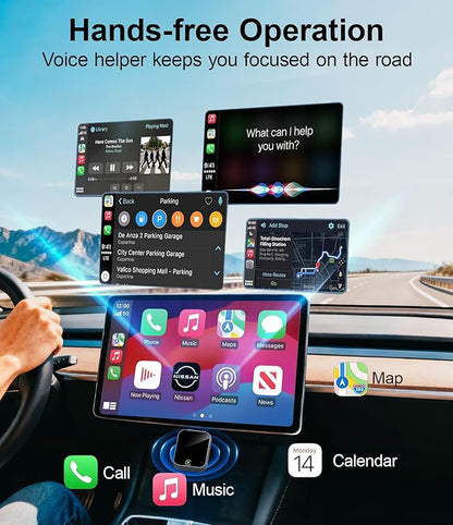 Wireless CarPlay Adapter for iPhone - No Audio Lag, Auto-Connect - Convert Factory Wired to Wireless CarPlay - Bluetooth 5.3 & 5GHz Wi-Fi - Plug & Play (Includes USB A/C)