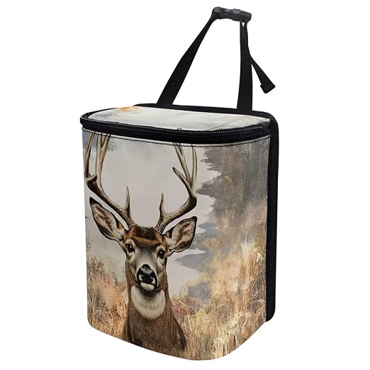 Talayituse Deer Forest Print Car Trash Bin, Large Size Auto Trash Can Adjustable Portable Garbage Can with Lid, Vehicle Hanging Bag for Headrest Front Back Seat