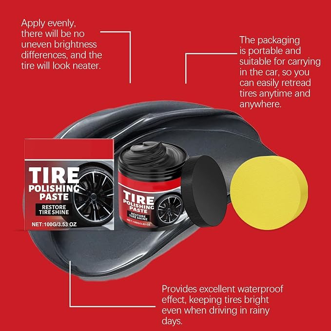 Car Tire Shine with Sponge - 100g Tire Shine Paste | Automotive Wheel Protectant | Wheel Shines Tires Polishing Paste for Cars Trucks Motorcycles RVs & More
