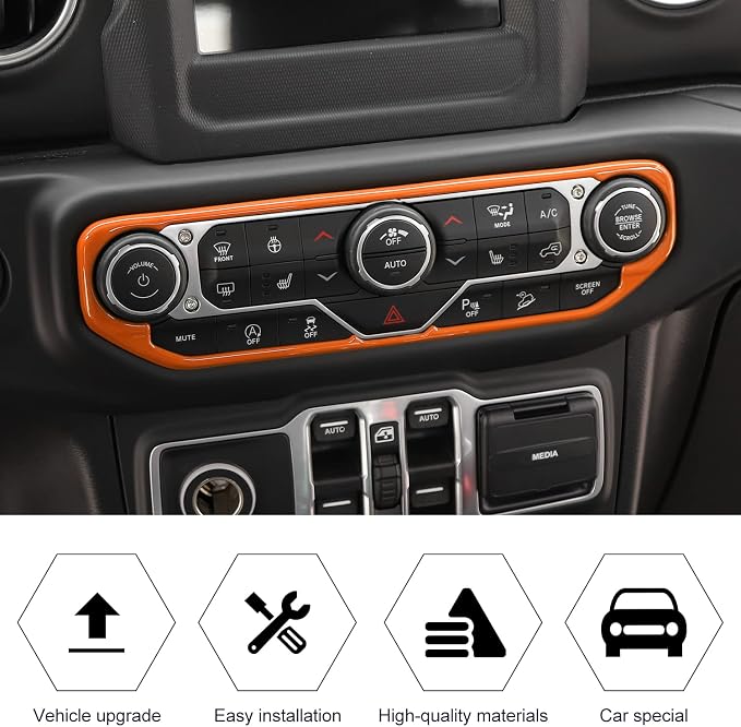 RT-TCZ Air Conditioning Dashboard Center Console Control Trim Panel Cover Interior Accessories Decoration Trim Kit for Jeep Wrangler JL JLU & Gladiator JT 2018-2022,Orange