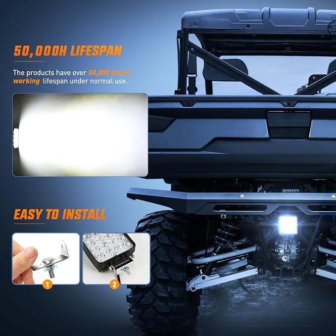 Nilight Ranger Backup Light 48W Flood Reverse Rear Lights Tractor LED Pod Lighting Plug and Play Kit Compatible with Polaris Ranger 1000 XP Crew 2018 2019 2020 2021 2022 2023 2024