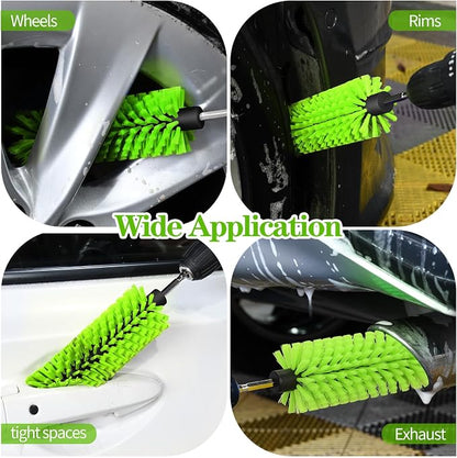 Drill Brush for Car Wheel and Bottle, Highly Dense and Durable Car Cleaning Brush for Wheels, Rims, Engines, Exhaust, Bottle