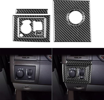 Car Inner Trunk Switch Button Sticker Headlight Switch Kit Decal Kit Real Premium Carbon Fiber Trim Compatible with Dodge Charger 2008 2009 2010 Interior Accessories Decor Style A 6pcs Black