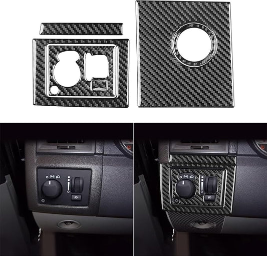 Car Inner Trunk Switch Button Sticker Headlight Switch Kit Decal Kit Real Premium Carbon Fiber Trim Compatible with Dodge Charger 2008 2009 2010 Interior Accessories Decor Style A 6pcs Black