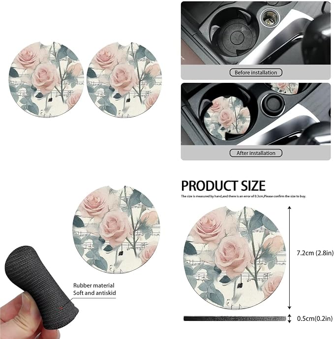 Music Note Seat Covers for Cars 13 Pcs, Garden Rose Car Interior Accessories Auto Center Console Pad, Countryside Music Cover for Cars Interior Universal Fit