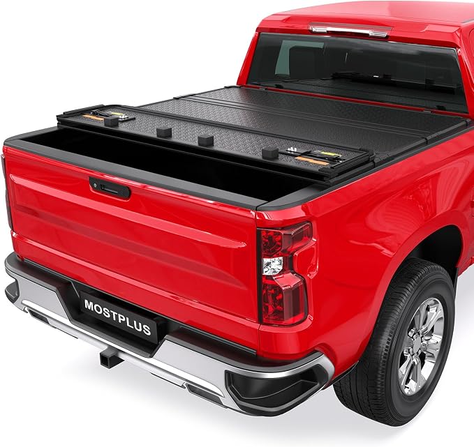 MOSTPLUS Quad 4-Fold Hard Folding Tonneau Cover Truck Bed Compatible with 2007 2008 2009 2010 2011 2012 2013 Chevy Chevrolet Silverado/GMC Sierra 1500 Fleetside - 5.8 FT Aluminum Bed (69.3 inch)