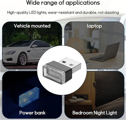 Dickno 4 PCS USB LED Car Interior Atmosphere Lamp, Portable Mini LED Night Light, Plug-in USB Interface Trunk Ambient Lighting Kit, Universal Vehicle Interior Accessories (Blue)