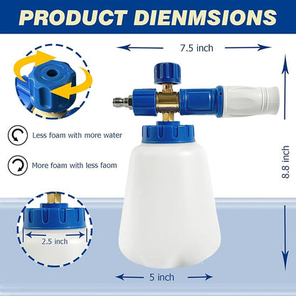 ESP 1L Car Wash Foam Cannon, HDPE Bottle, Silicone Straw with Filter, Stable Foam Output, Stainless Steel Quick Connect for Car, Bike, Boat & Outdoor Cleaning