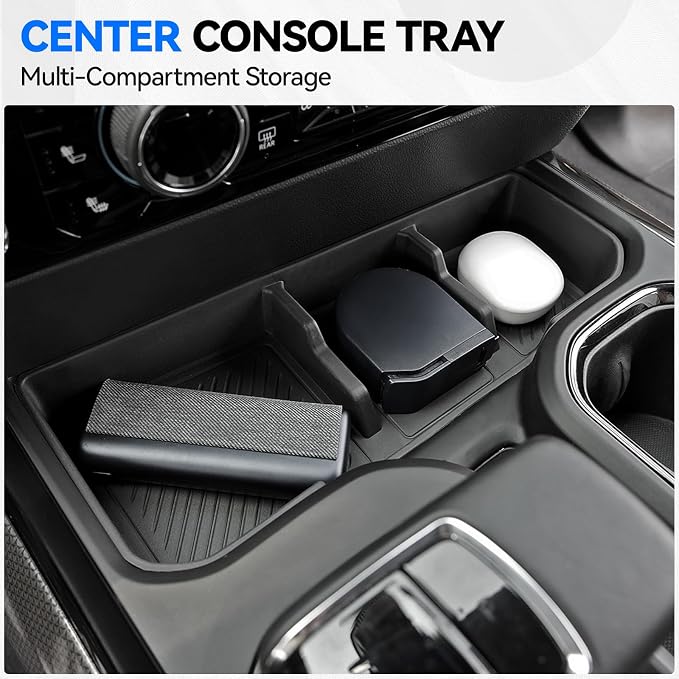 ELECFRESH 2PCS Center Console Organizer tray and Armrest Storage for 2023-2026 Chevy Silverado/GMC Sierra 1500 Accessories, 2024-2026 Silverado/Sierra 2500HD 3500HD(Only Fit Console with Bucket Seat)