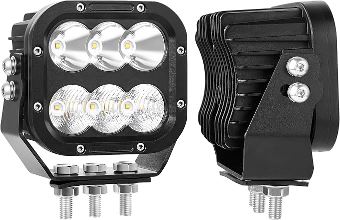LED Off Road Lights, LED Driving Pod Lights 120W 10000lm IP68 Ultra Bright Square Combo Beam for Car Boat ATV UTV RV Golf Cart Pickup Tractor Work Lights 12V 24V, Pair