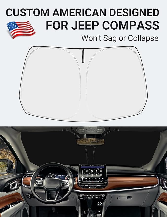 Proadsy Custom Fit Jeep Compass 2017-2024 2025 2026 Windshield Sun Shade 4-Layer Foldable Front Sunshade Protector Sun Visor Blocks UV Rays Keep Car Cooler