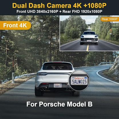 Fitcamx Front 4K+ Rear 1080P Dash Cam Adpats for Porsche Macan 95B Panamera 970 Cayenne 958 92A E2 (Model B), OEM Factory Look, Dual HD Video, WiFi & APP, Loop Recording, G-Sensor, 128GB Card