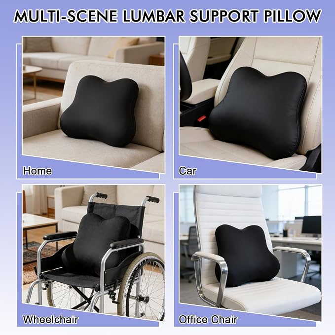 Ergonomic Lumbar Support Pillow for Office Chair, Memory Foam Lumbar Pillow Promote Back Pain Relief & Improve Posture, Low Back Support for Car, Gaming Chair, Couch, Breathable Cover, Black