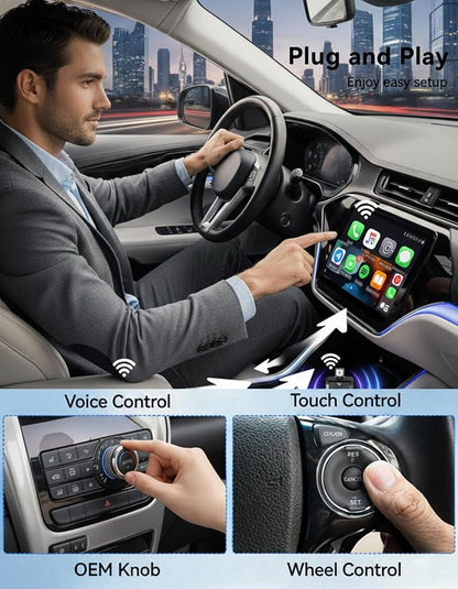 Wireless CarPlay and Android Auto Adapter, USB-A and USB-C Dual Connector Version, 2 in 1 Wireless Adapter for Factory Wired CarPlay Android Auto Cars, OEM Control Support