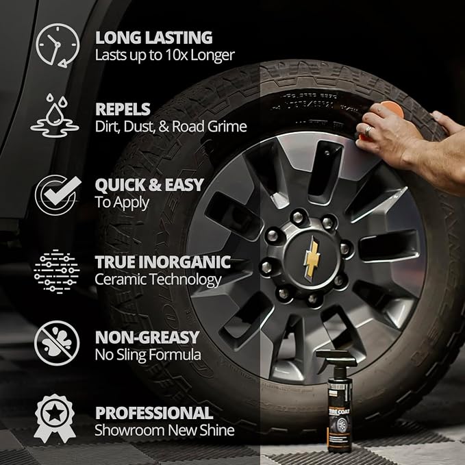 CERAKOTE Rapid Ceramic Tire Coat (32 oz.) - Showroom New Tire Shine – Deep Tire Black Finish – Lasts Up to 10x Longer – No Sling, Non-Greasy Ceramic Tire Coating – Easy Application