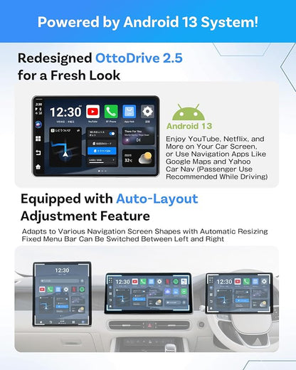 OTTOCAST Wireless CarPlay AI Box Nano, Android 13, 8GB RAM + 128GB Storage, AI Voice Assistant, SIM/Micro SD Support, Split-Screen, Android Auto Compatible