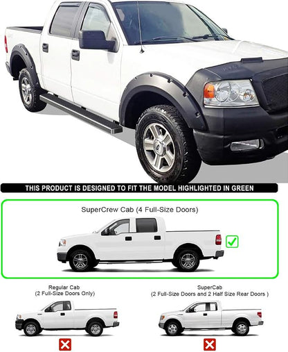 APS 304 Stainless Steel Polished 5in Silver Running Boards Compatible with Ford F150 2004-2008 SuperCrew Cab (Exclude 04 Heritage Edition) (Nerf Bars Side Steps)