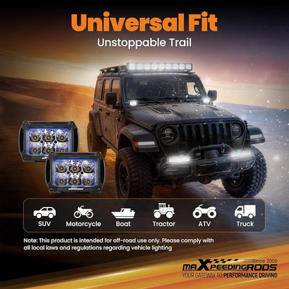 maXpeedingrods Offroad LED Pod Lights 4.4 Inch Slim Light Bar Combo Beam | Spot Flood Beam 6000LM Slim Offroad Ditch Lights, Wiring Harness, IP67 Waterproof For Jeep, Ford, ATV, UTV, Motorcycles