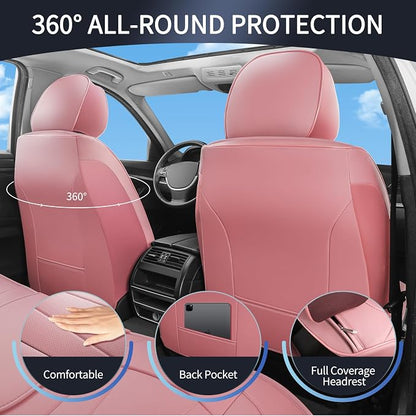 Cute Car Seat Covers,Pink Leather Seat Covers Front Seats,Waterproof Breathable Full Wrapping Edge Car Seat Cushion, Luxury Automotive Seat Protecor