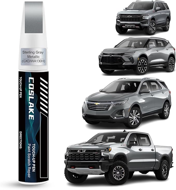 Car Touch Up Paint(Sterling Gray Metallic(GXD/WA130H)) for Chevrolet, Car Paint Scratch Repair Kit, Quick & Easy Solution to Repair, 2 in 1 Scratch Remover Pen with Color-Matched