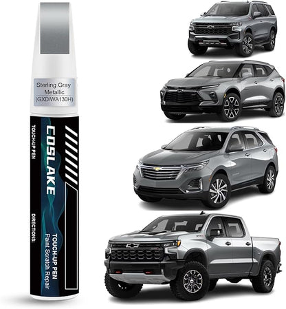 Car Touch Up Paint(Sterling Gray Metallic(GXD/WA130H)) for Chevrolet, Car Paint Scratch Repair Kit, Quick & Easy Solution to Repair, 2 in 1 Scratch Remover Pen with Color-Matched