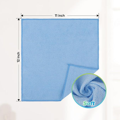 HOMEXCEL Blue Microfiber Cleaning Cloth, 24 Pack Absorbent Cleaning Rags, Lint-Free, Streak-Free Cleaning Towels for Car Kitchen House, 12"X11"