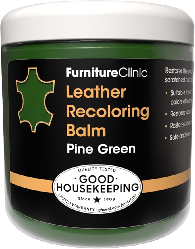 Furniture Clinic The Original Leather Recoloring Balm | Pine Green Leather Dye | Repair Scratched, Faded, & Worn Leather | Restore Your Leather Couches, Sofas, Car Seats| 250 ml / 8.5 fl oz