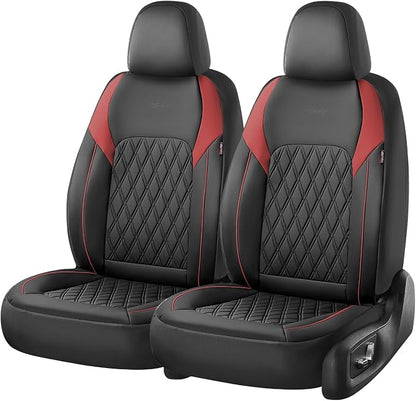 Coverado Car Seat Covers Full Set, Leather Seat Covers, Automotive Seat Covers for Cars, Car Seat Covers Front Seats Back, Car Seat Protector Car Seat Cushion Universal Fit Most Cars Trucks, Black&Red