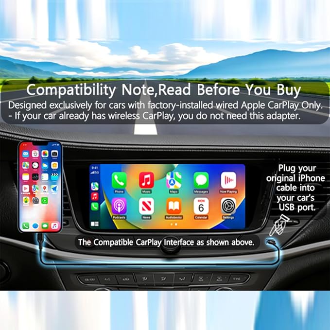 Wireless CarPlay Adapter with Wired DP Video Streaming for Net-Flix YouTube TikTok, Screen Mirroring for iOS & Android, Voice Control Navigation Music Calls, Compatible with Wired CarPlay Gray