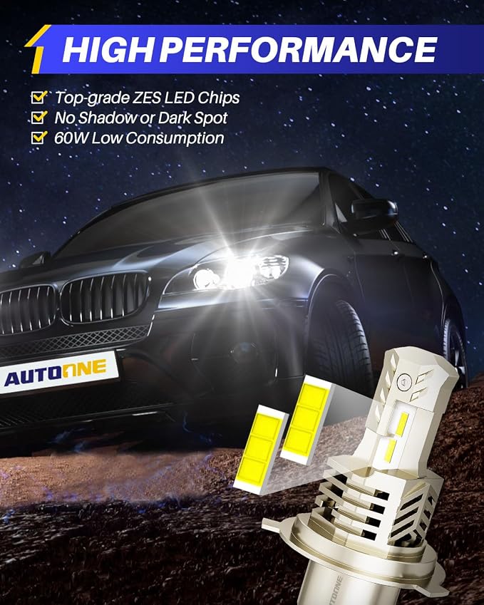 AUTOONE 9003 LED Bulbs Hi/Lo 6000K White 60000LM with Cooling Fan, H4/HB2 Halogen Replacement, IP68, Pack of 2