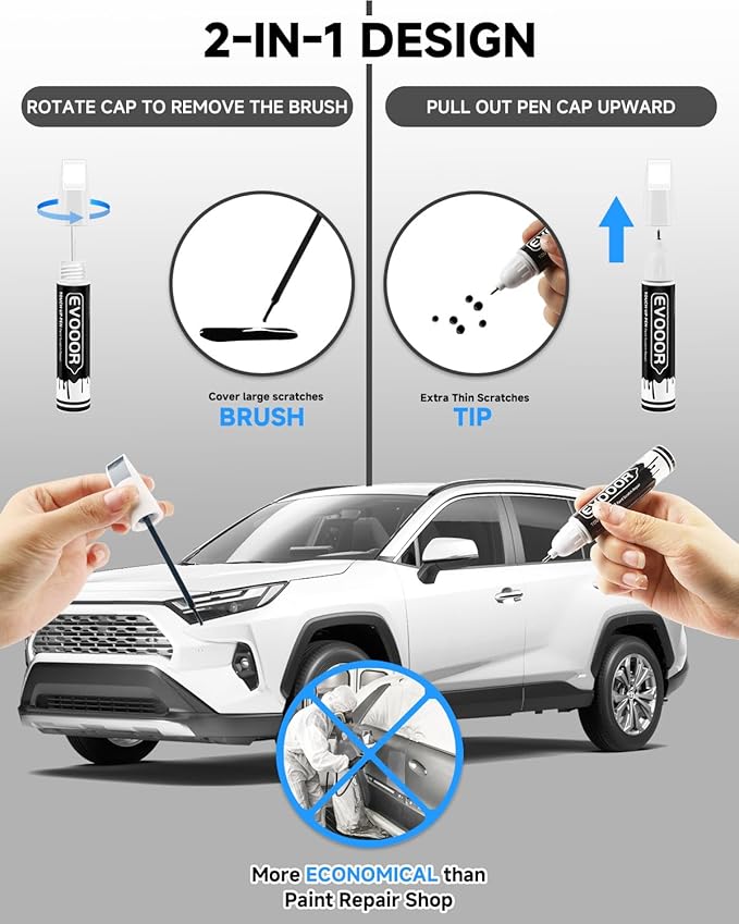 040 Super White/Ice Cap Touch Up Paint Compatible with Toyota Exact Match 2 in 1 Touch up Paint for Chips and Nicks Repair