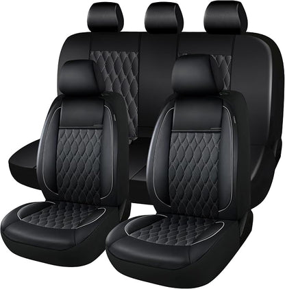 CAROMOP Faux Leather Car Seat Covers Full Set,Luxury and Comfortable Covers for Cars,Split Bench Compatible Car Interior Covers,Universal Fit for Suvs,Vans,Trucks,Airbag Compatible(5-Seat Black/Grey)
