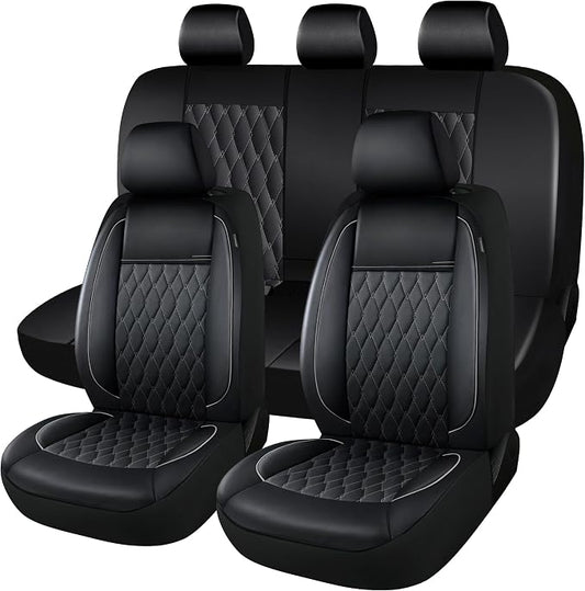 CAROMOP Faux Leather Car Seat Covers Full Set,Luxury and Comfortable Covers for Cars,Split Bench Compatible Car Interior Covers,Universal Fit for Suvs,Vans,Trucks,Airbag Compatible(5-Seat Black/Grey)