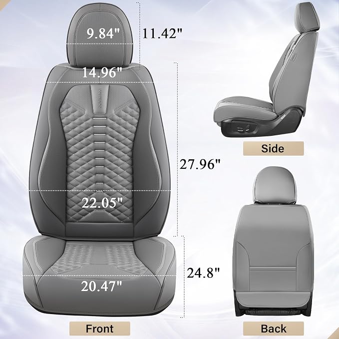 Coverado Car Seat Covers Full Set, Nappa Leather Seat Covers for Cars, 5 Seats Universal Waterproof Seat Covers, Front and Back Car Seat Protector, Automotive Seat Covers Fit for Most Cars, Gray