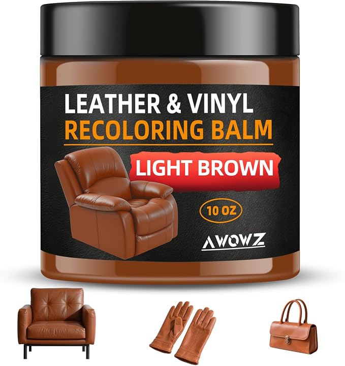 Leather Recoloring Balm - Scratch Repair & Color Restore Kit for Faded Leather, Couch & Car Seats - 10OZ Leather Restorer Balm for Furniture, Auto Interior, Vinyl, Accessories (Light Brown-Tan)
