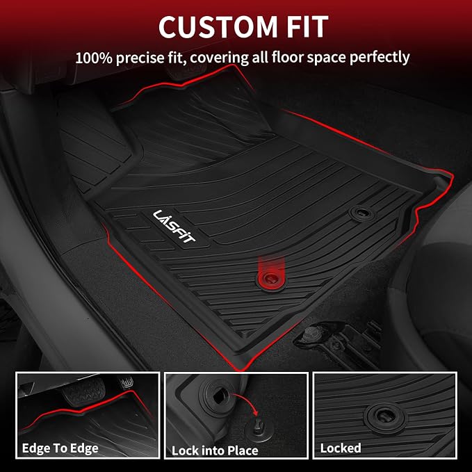 LASFIT Floor Mats for Toyota Tacoma 2016-2023 Double Cab (Only for Automatic) All Weather Custom Fit Floor Liner for Tacoma SR/SR5/TRD/Limited/Trail TPE Mats Front&Rear 2 Row Car Mats, Black