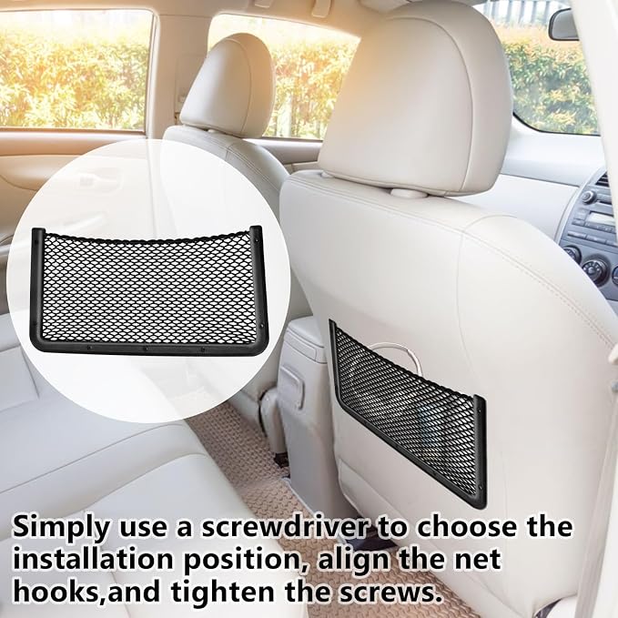 2 PCS Car Net Pocket, ABS Plastic Frame Cargo Net Storage Car Pockets Phone Net, Cars Mesh Nets Pockets with Screws for Auto, RV, Boat, and Camper Storage Nets (15.7 x 7.9 Inch)