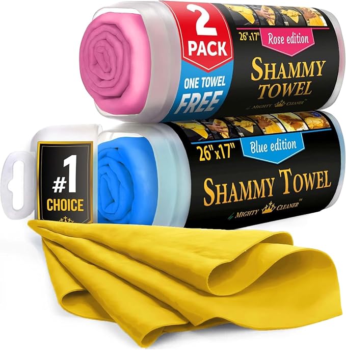 Premium 2pk +1 Free Shammy Cloth for Car Drying - 26"x17" - Super Absorbent Chamois Towel - Scratch-Free, Reusable & Soft Wash Cloth - Car Drying Towels