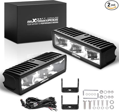 maXpeedingrods 6.7 Inch LED Light Bar, 60W Offroad Lights 6000LM Spot Beam, IP67 Waterproof LED Light Pods with Wiring Harness for Jeep Ford Toyota Trucks SUV ATV UTV Boat Motorcycles Pickup, 2 Pcs