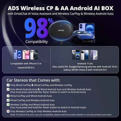 Wireless Carplay Adapter with Dual WiFi,2 in 1 CarPlay and Android Auto Wireless Adapter Support 256 GB TF Card，Smart AI Dongle Power by ChatGPT,2G+16G,AD5A,Dark Black