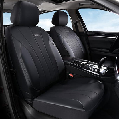 Coverado Automotive Front and Rear Seat Covers, Car Seat Covers Full Set, Leather Car Seat Covers Full Set 5 Seats, Airbag-Compatible, Spill-Proof Design, Black Seat Covers for SUV Sedan Truck